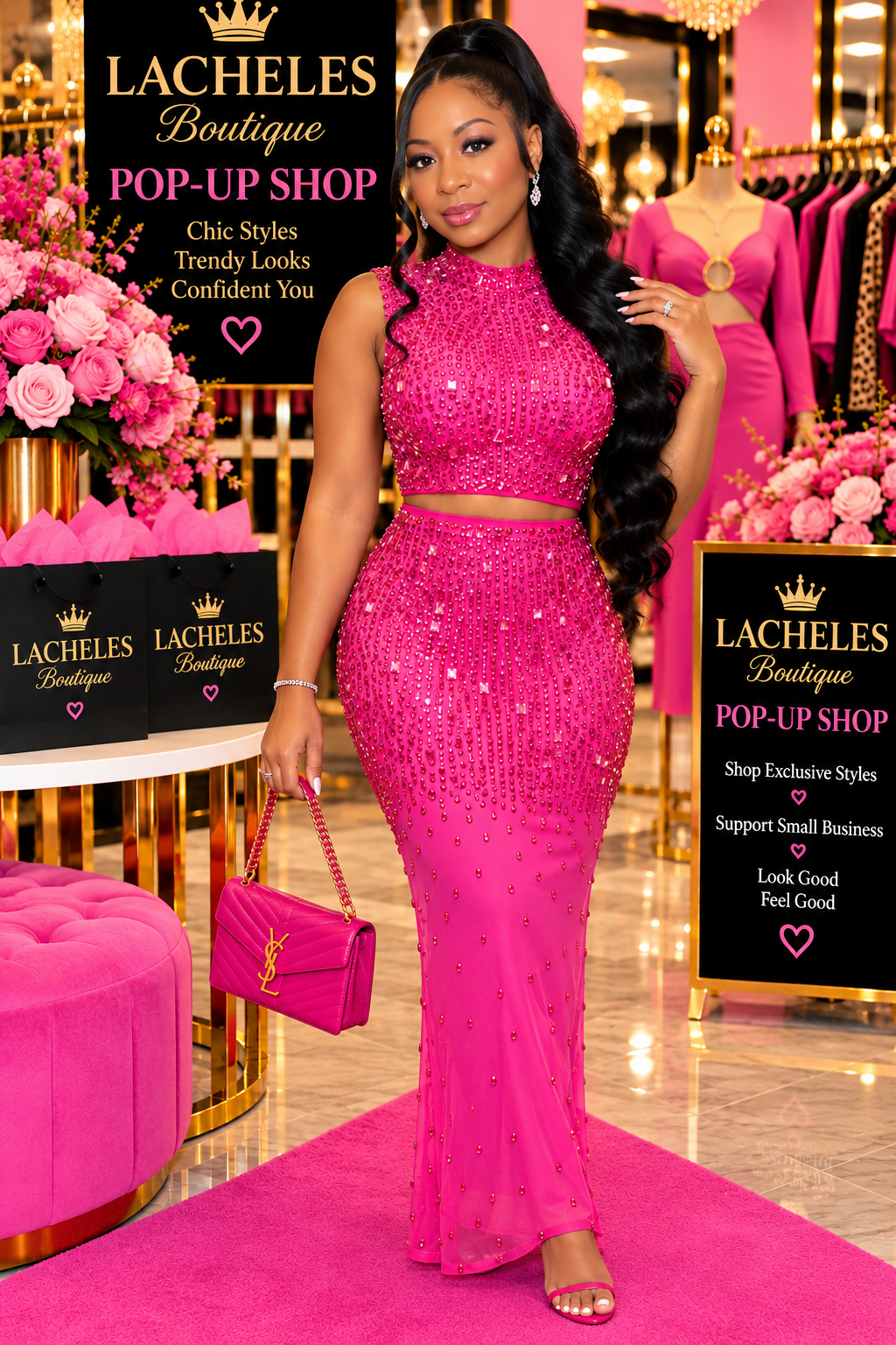 Rhinestone Sleeveless Top and Skirt Set