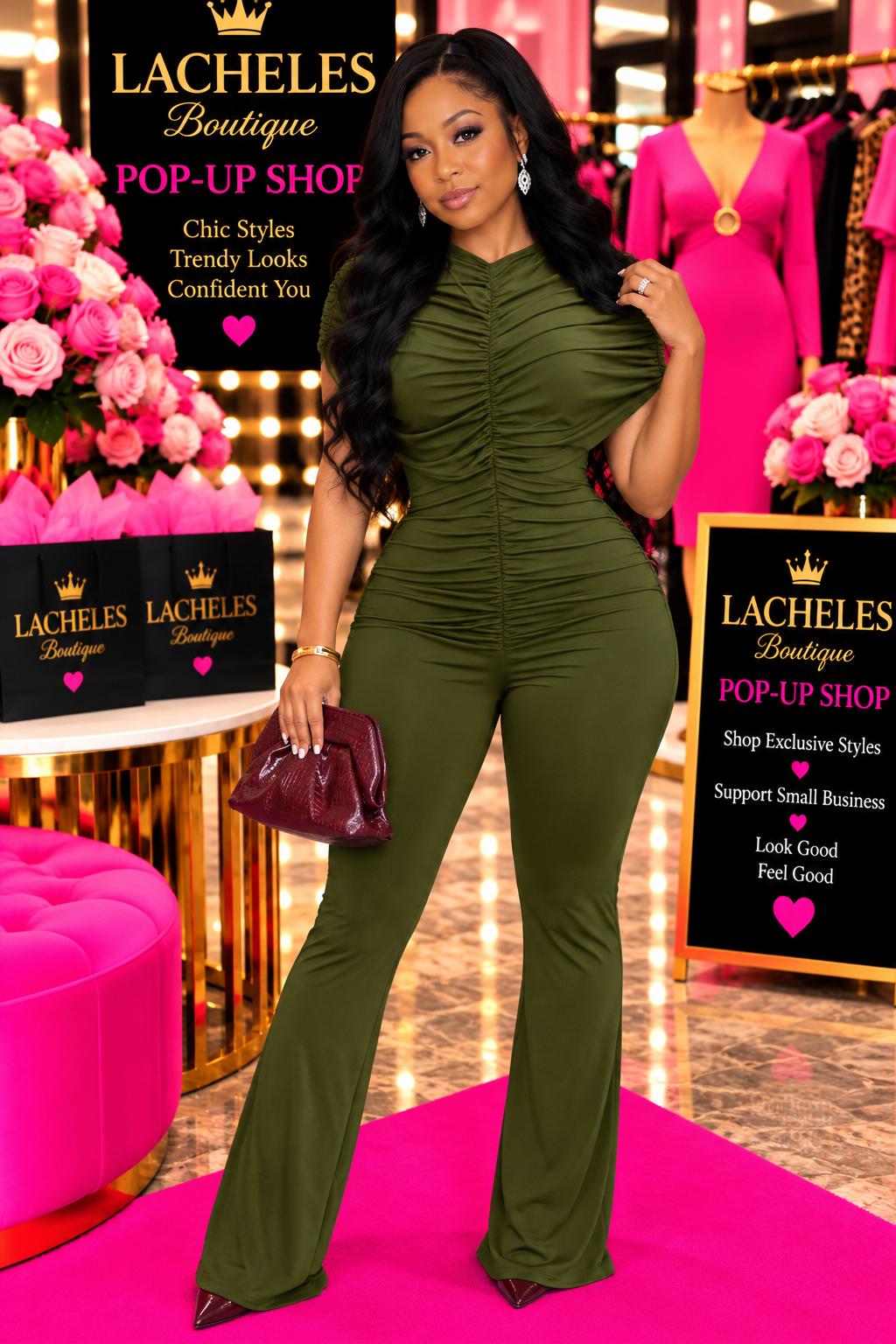 Ruched Flare Leg Jumpsuit